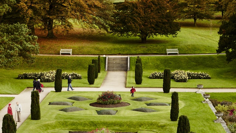 The formal gardens in autumn at Lyme Park, Cheshire
